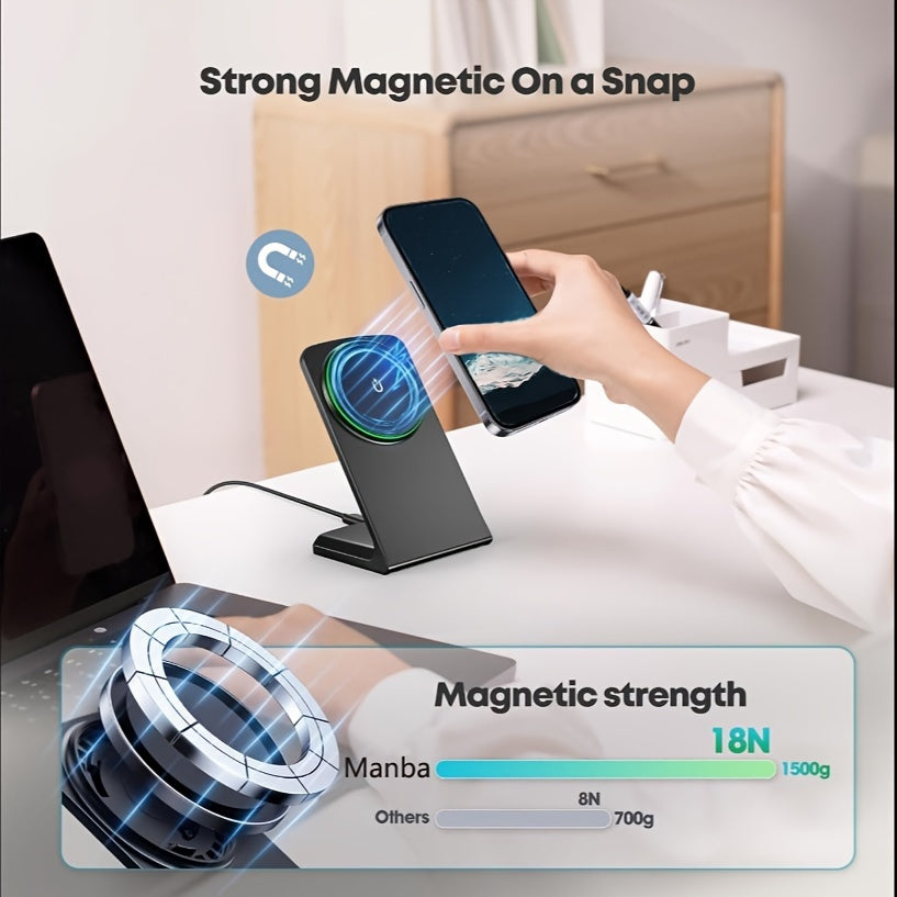 [Apple Wireless Charger] Apple Wireless Charger for iPhone 12/13/14/15/16/17 Pro Max, 15W Fast Charging Magnetic Desk Stand, Apple AirPods Charging Station, Vertical Wireless Phone Dock