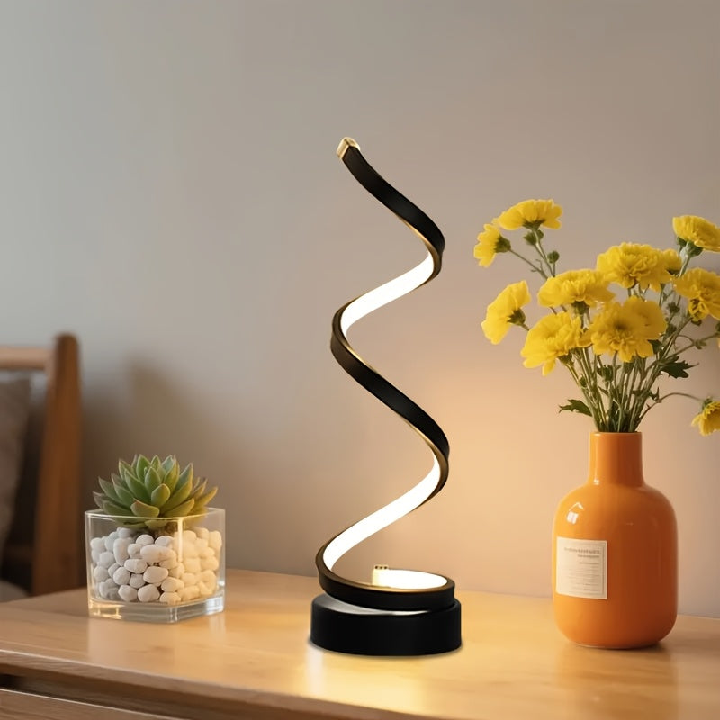 [Modern Minimalist Spiral Lamp] 2/1 Pack Modern Minimalist Spiral Table Lamp - Touch Lamp with USB C Charging Ports, 3 Way Dimmable LED Bedside Lamp for Bedroom, Living Room, Desk, Bulb Included (Black/White)
