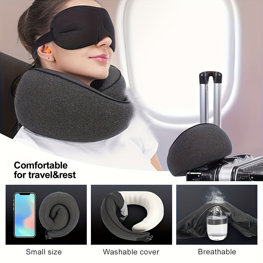 1pc Portable Memory Foam Travel Pillow with Removable Breathable Cover - Neck & Back for Airplane, Car, Office & Home - Lightweight, Machine Washable, -Grade