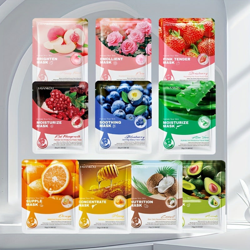 [10pcs Honey Facial Masks] 10pcs Honey Fruit Moisturizing Facial Masks | Rich in Fruit Essence and Glycerin, Deep Hydration, Nourish Skin | Exquisitely Packaged, a Great Gift for Family and Friends