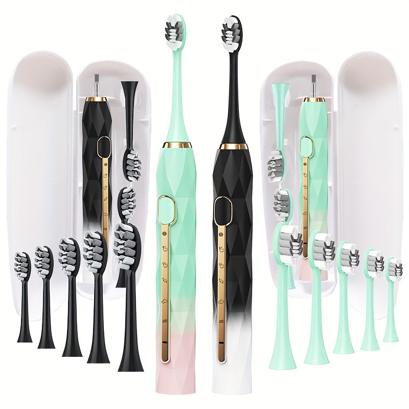 IPX8  Acoustic Electric Toothbrush USB Rechargeable Couple Rechargeable Metal Shaft Adult for Man And Woman Rechargeable Toothbrush Intelligent Timer 10 Replaceable Toothbrush Heads 5 Colors A Toothbrush Base A Portable Case,