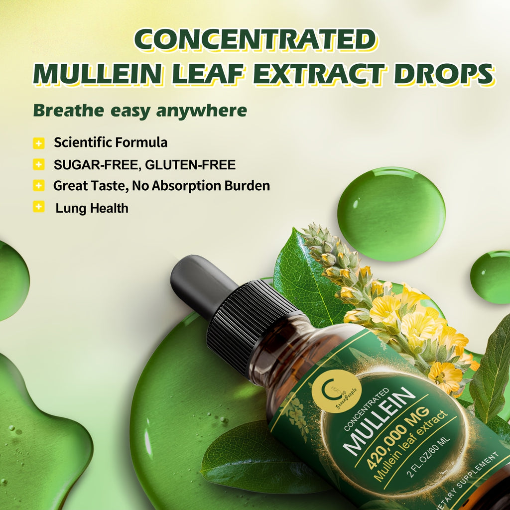 GPGP Greenpeple Mullein Drops For Lungs - for lung Health - Mullein Leaf Liquid Tincture, Support Respiratory, Immune, Digestive System Support, Natural Herbal Supplement, 2 FL OZ/60 ML