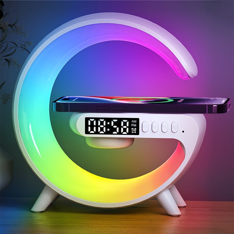 Wireless Charger Stand Speaker Rhythm RGB Light Smart Alarm Clock for iPhone 16 15 14 13 12 Pro Max Plus AirPods for Samsung for Xiaomi 15 14 13 12 for Bedroom Dimmable Table Lamp with Fast Wireless Charge for Adults Dorm, Gi