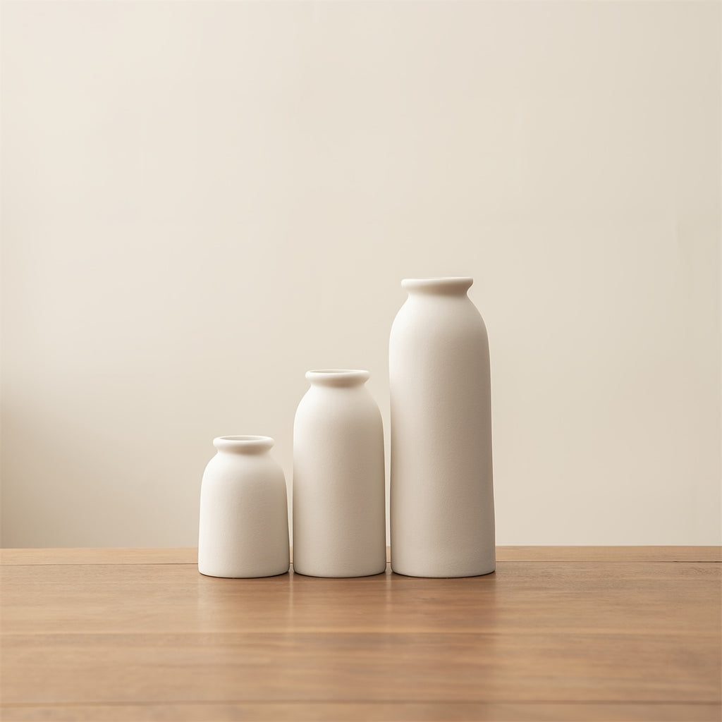[Mother's Day, Bohemian Ceramic Vase] 3pcs Neutral Matte Ceramic Vase Set - Cylinder Shape for Elegant Home & Living Room Decor - Ideal Mother's Day Gift