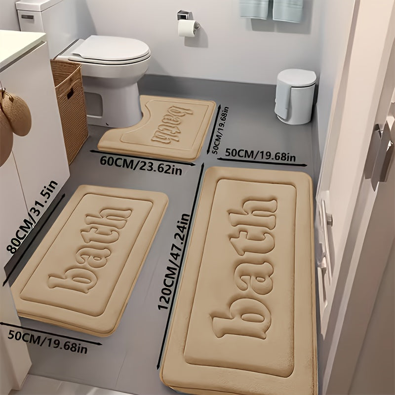 Memory Foam Bathroom Rug Set, Ultra Soft and Super Absorbent Coral Toilet U-Shaped Mat Combo for Bathtub, Shower, Kitchen, Bedroom & Restroom – Home Decor Accessories, Kitchen Mat, Shower Rug, Cozy Bath Set, Absorbent Fabri