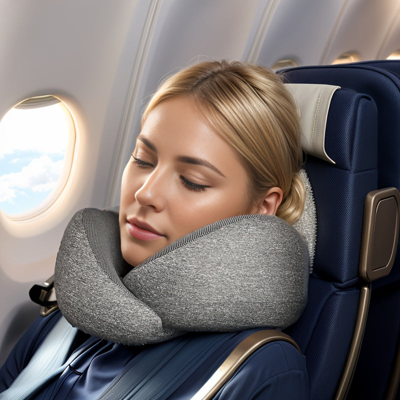 1pc Portable Memory Foam Travel Pillow with Removable Breathable Cover - Neck & Back for Airplane, Car, Office & Home - Lightweight, Machine Washable, -Grade
