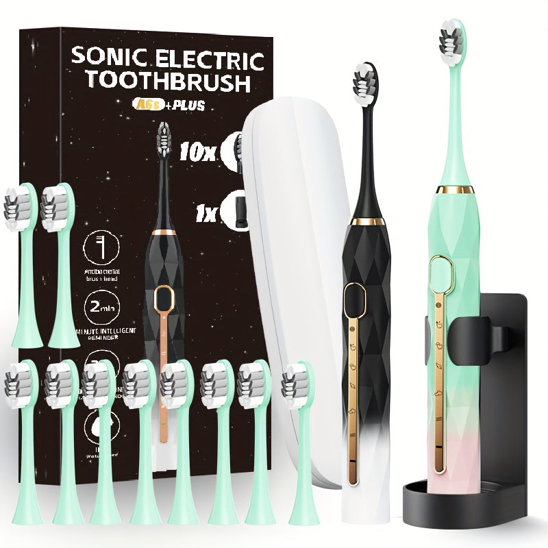 IPX8  Acoustic Electric Toothbrush USB Rechargeable Couple Rechargeable Metal Shaft Adult for Man And Woman Rechargeable Toothbrush Intelligent Timer 10 Replaceable Toothbrush Heads 5 Colors A Toothbrush Base A Portable Case,