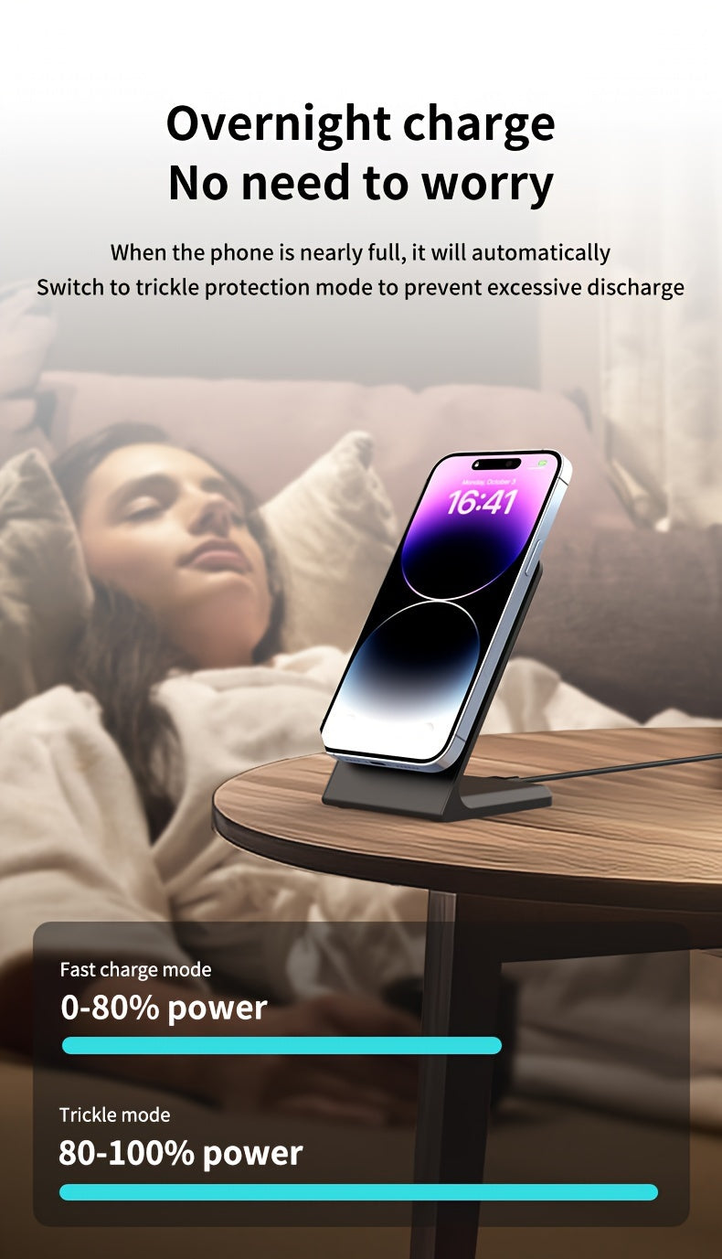 [Apple Wireless Charger] Apple Wireless Charger for iPhone 12/13/14/15/16/17 Pro Max, 15W Fast Charging Magnetic Desk Stand, Apple AirPods Charging Station, Vertical Wireless Phone Dock