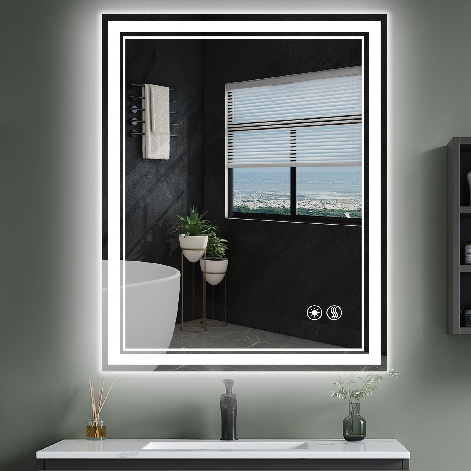 24 X 32'' - 24 X 36'' LED Bathroom Mirror Anti-Fog Smart Mirror Dimmable 3 Colors Front And Backlit Lights LED Mirror For Bathroom Lighted Mirror Vanity Mirror With Lights Wall Mounted Horizontal/Vertical Adjustable Shatter-P