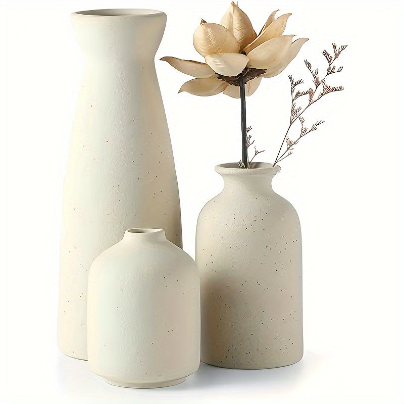 [Mother's Day, Bohemian Ceramic Vase] 3pcs Neutral Matte Ceramic Vase Set - Cylinder Shape for Elegant Home & Living Room Decor - Ideal Mother's Day Gift