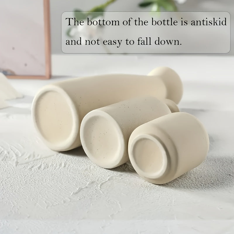 [Mother's Day, Bohemian Ceramic Vase] 3pcs Neutral Matte Ceramic Vase Set - Cylinder Shape for Elegant Home & Living Room Decor - Ideal Mother's Day Gift