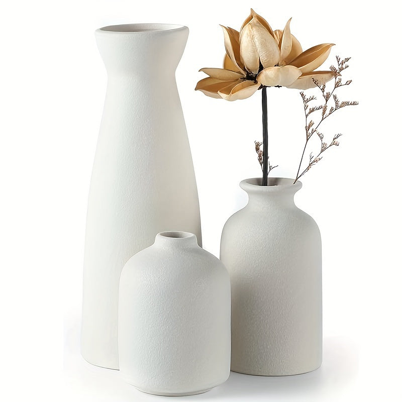 [Mother's Day, Bohemian Ceramic Vase] 3pcs Neutral Matte Ceramic Vase Set - Cylinder Shape for Elegant Home & Living Room Decor - Ideal Mother's Day Gift