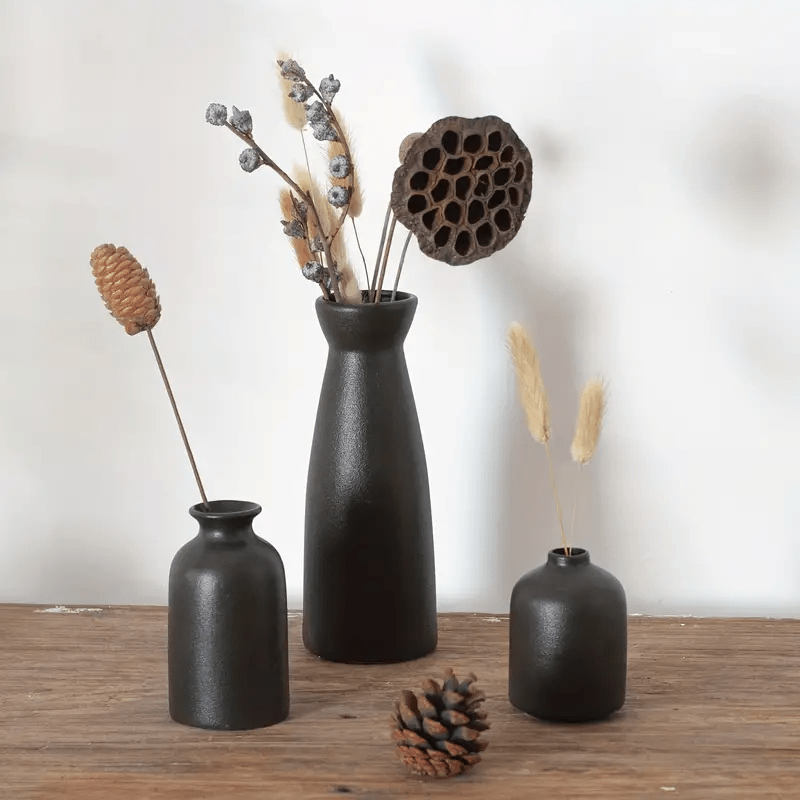 [Mother's Day, Bohemian Ceramic Vase] 3pcs Neutral Matte Ceramic Vase Set - Cylinder Shape for Elegant Home & Living Room Decor - Ideal Mother's Day Gift