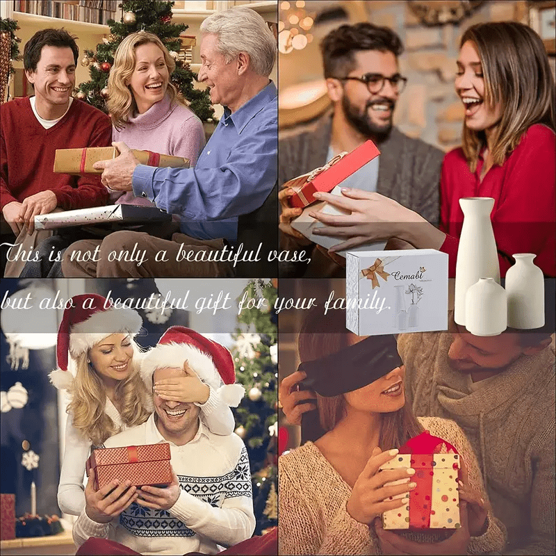 [Mother's Day, Bohemian Ceramic Vase] 3pcs Neutral Matte Ceramic Vase Set - Cylinder Shape for Elegant Home & Living Room Decor - Ideal Mother's Day Gift