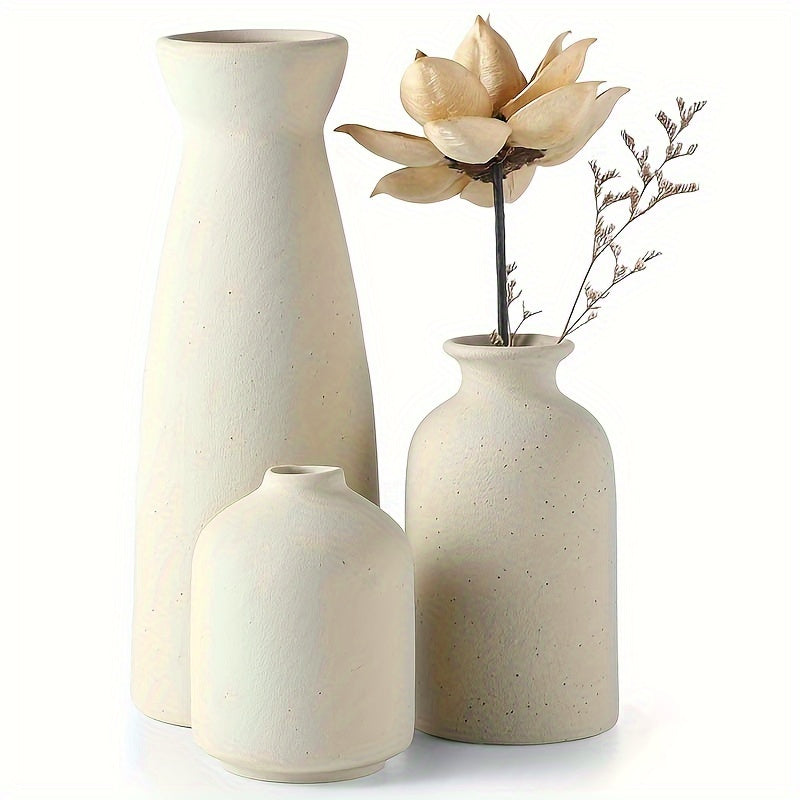 [Mother's Day, Bohemian Ceramic Vase] 3pcs Neutral Matte Ceramic Vase Set - Cylinder Shape for Elegant Home & Living Room Decor - Ideal Mother's Day Gift