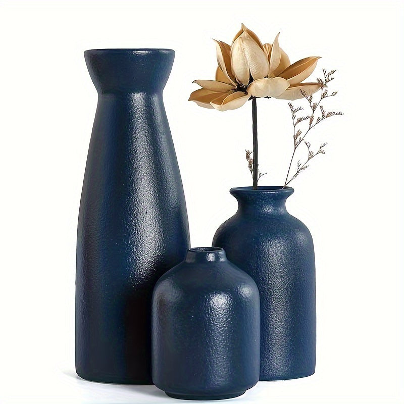 [Mother's Day, Bohemian Ceramic Vase] 3pcs Neutral Matte Ceramic Vase Set - Cylinder Shape for Elegant Home & Living Room Decor - Ideal Mother's Day Gift