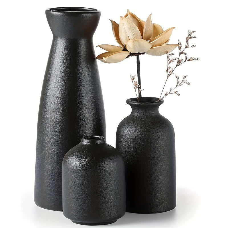 [Mother's Day, Bohemian Ceramic Vase] 3pcs Neutral Matte Ceramic Vase Set - Cylinder Shape for Elegant Home & Living Room Decor - Ideal Mother's Day Gift
