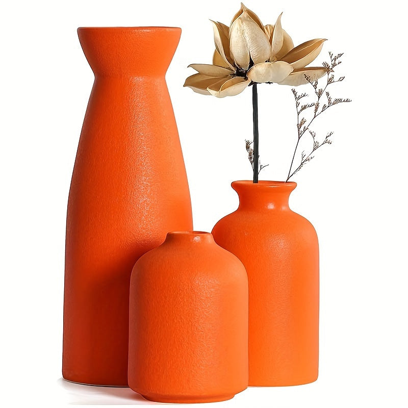 [Mother's Day, Bohemian Ceramic Vase] 3pcs Neutral Matte Ceramic Vase Set - Cylinder Shape for Elegant Home & Living Room Decor - Ideal Mother's Day Gift