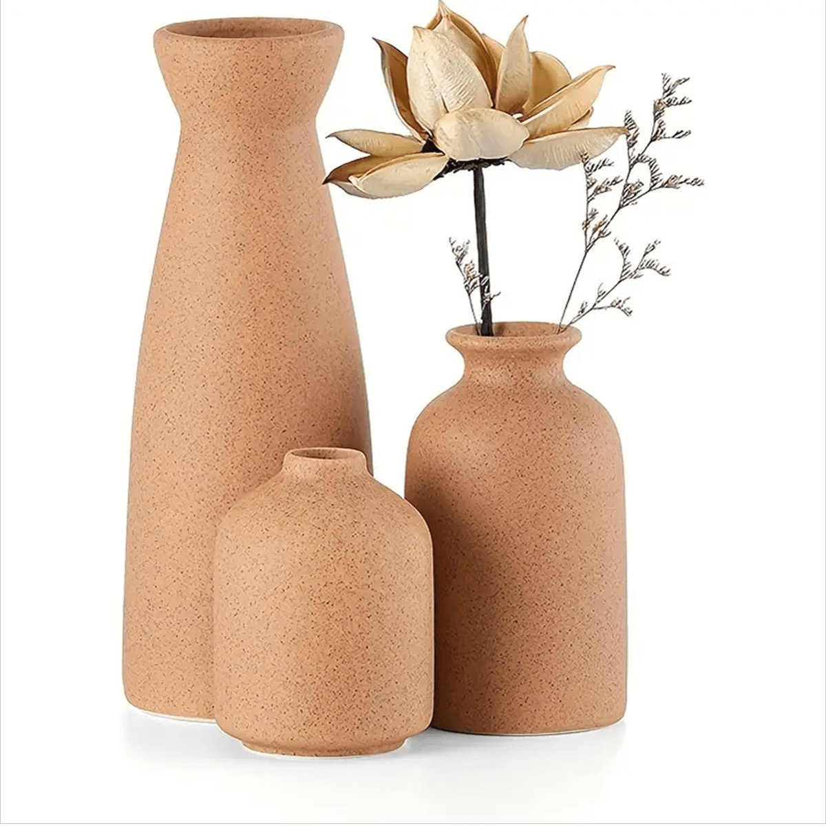 [Mother's Day, Bohemian Ceramic Vase] 3pcs Neutral Matte Ceramic Vase Set - Cylinder Shape for Elegant Home & Living Room Decor - Ideal Mother's Day Gift