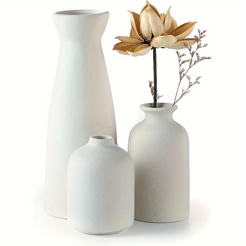 [Mother's Day, Bohemian Ceramic Vase] 3pcs Neutral Matte Ceramic Vase Set - Cylinder Shape for Elegant Home & Living Room Decor - Ideal Mother's Day Gift