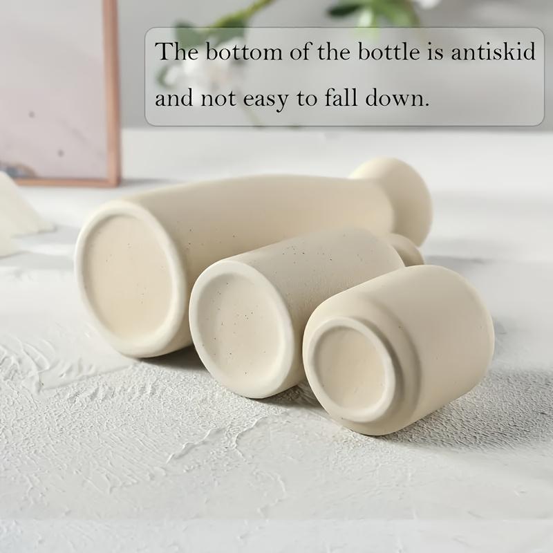 [Mother's Day, Bohemian Ceramic Vase] 3pcs Neutral Matte Ceramic Vase Set - Cylinder Shape for Elegant Home & Living Room Decor - Ideal Mother's Day Gift