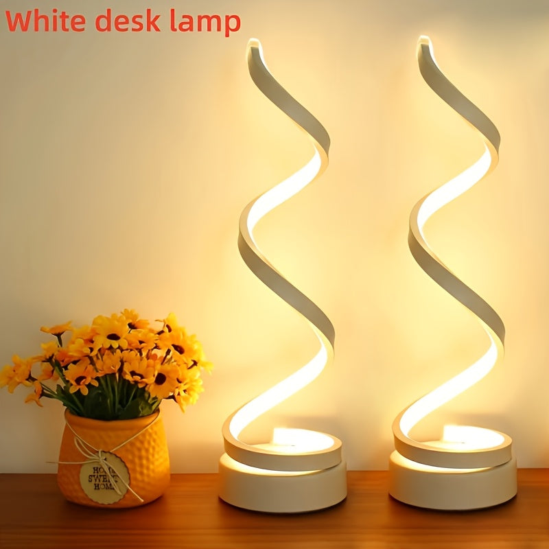 [Modern Minimalist Spiral Lamp] 2/1 Pack Modern Minimalist Spiral Table Lamp - Touch Lamp with USB C Charging Ports, 3 Way Dimmable LED Bedside Lamp for Bedroom, Living Room, Desk, Bulb Included (Black/White)
