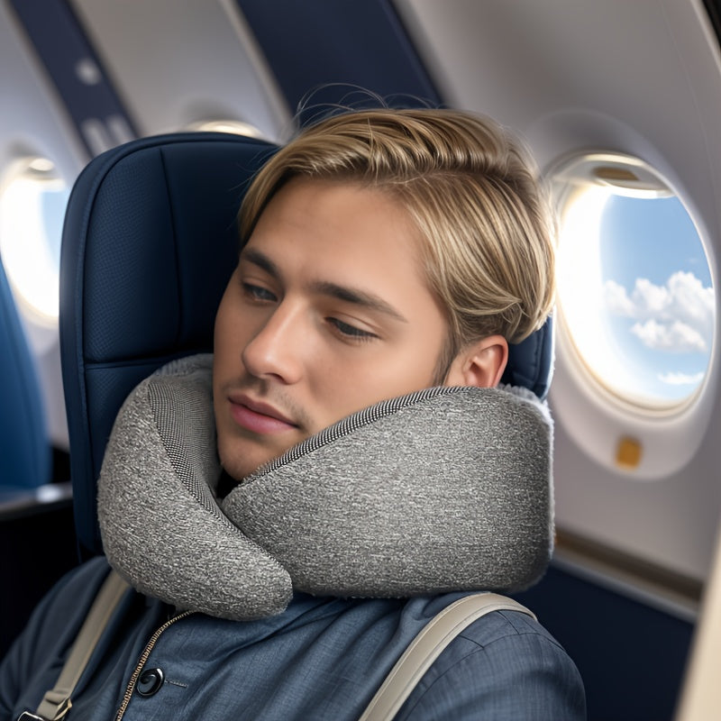 1pc Portable Memory Foam Travel Pillow with Removable Breathable Cover - Neck & Back for Airplane, Car, Office & Home - Lightweight, Machine Washable, -Grade