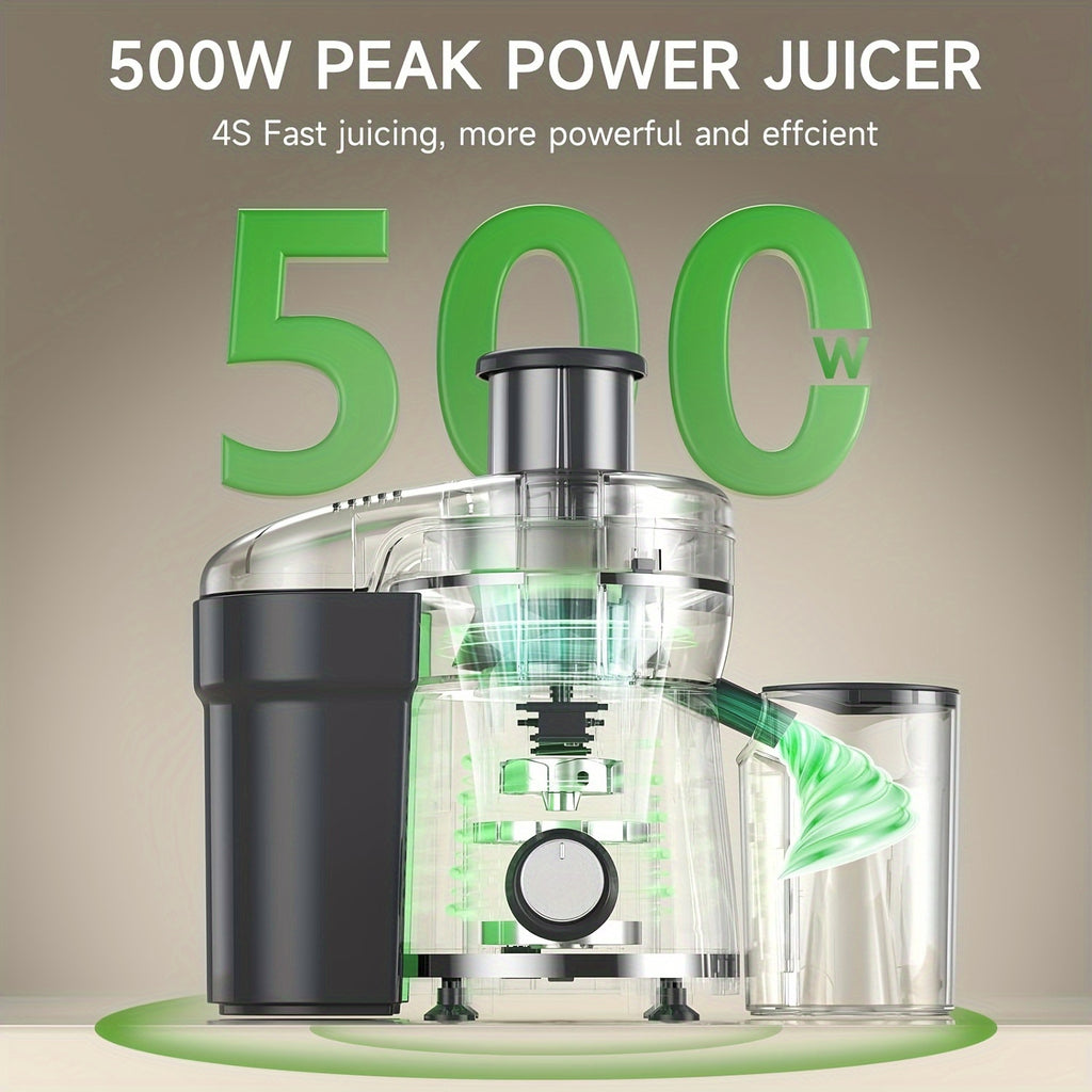 500W Powerful Centrifugal Juicer Machine - 3" Feed Chute for Whole Fruits And Vegs, Easy Cleaning, Stainless Steel, BPA-Free, Dishwasher Safe, Detachable, Dual Speeds, High Juice Yield, Perfect for Healthy Living - Ideal Holi