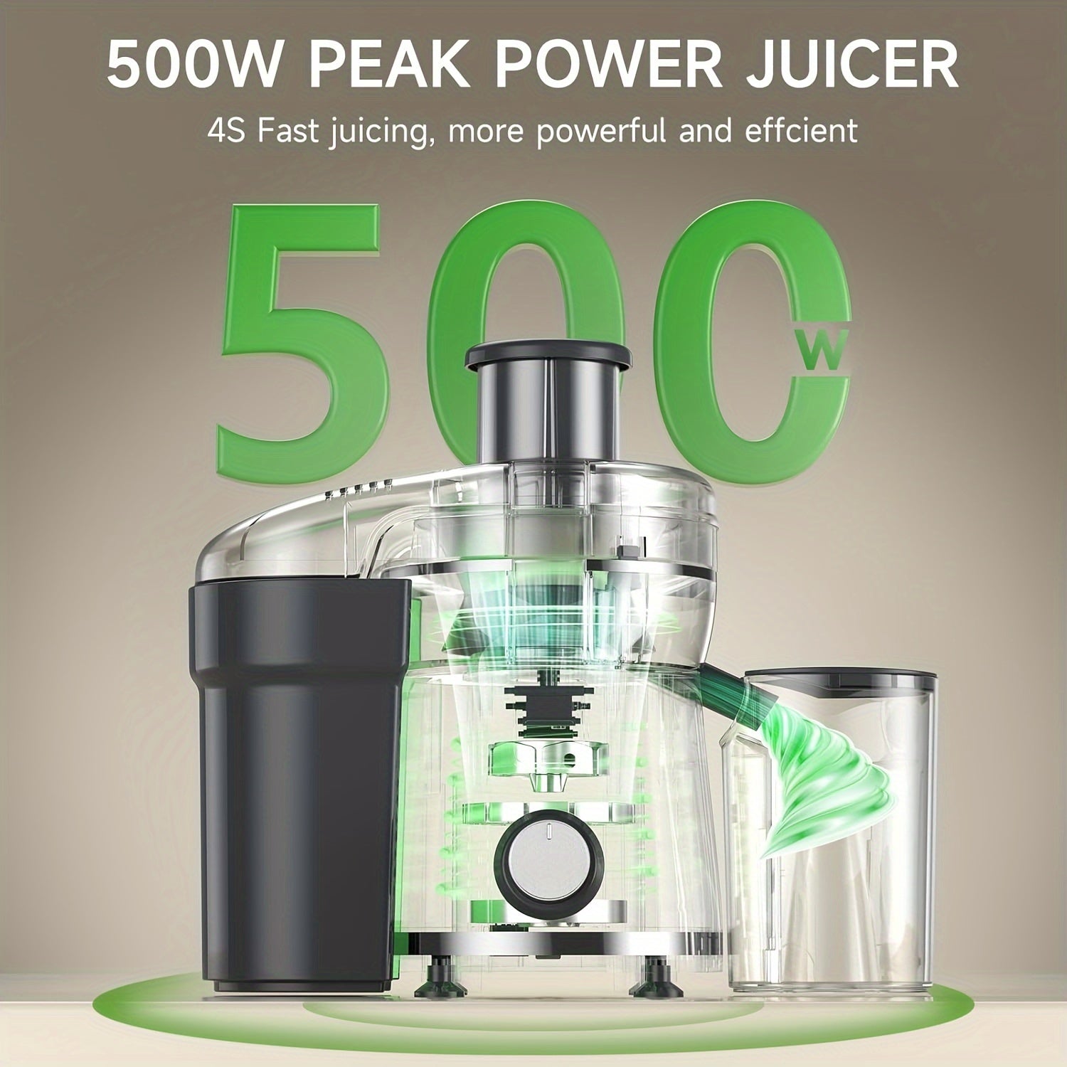 500W Powerful Centrifugal Juicer Machine - 3" Feed Chute for Whole Fruits And Vegs, Easy Cleaning, Stainless Steel, BPA-Free, Dishwasher Safe, Detachable, Dual Speeds, High Juice Yield, Perfect for Healthy Living - Ideal Holi