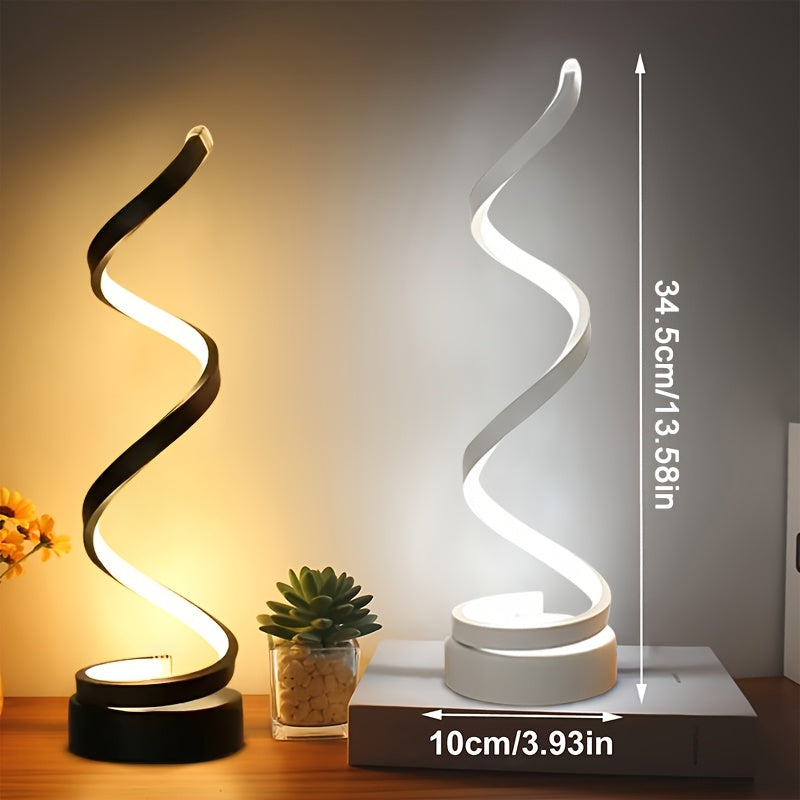 [Modern Minimalist Spiral Lamp] 2/1 Pack Modern Minimalist Spiral Table Lamp - Touch Lamp with USB C Charging Ports, 3 Way Dimmable LED Bedside Lamp for Bedroom, Living Room, Desk, Bulb Included (Black/White)