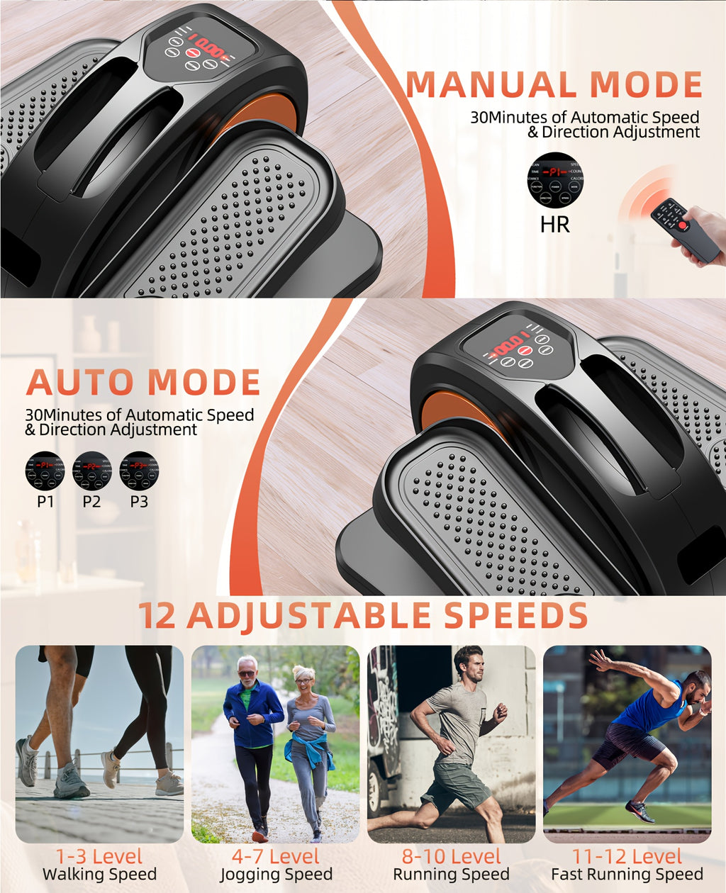 [Portable Elliptical Machine] Quiet & Portable Under Desk Elliptical Machine, Ellipse Leg Exerciser for Seniors Fully Assembled | Electric Seated Pedal Exerciser with Remote Control & 12 Adjustable Speeds