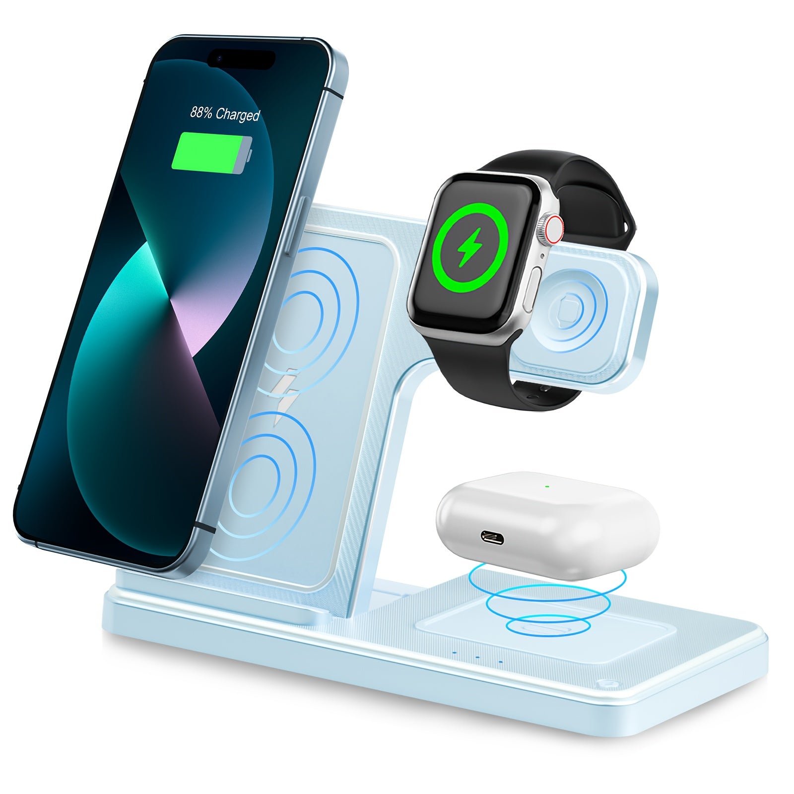 Wireless Charging Station 3 in 1 Standard 15W for Mag-Safe Fast Wireless Charger Stand, for Iphone 17 16 15 14 13 12 11 X 8 Pro Max/Pro/Mini/Plus, for Iwatch Ultra 10/9/8 7/6/5/4/3/2 SE, for Airpods 4/3/2/Pro/Pro2, Halloween/