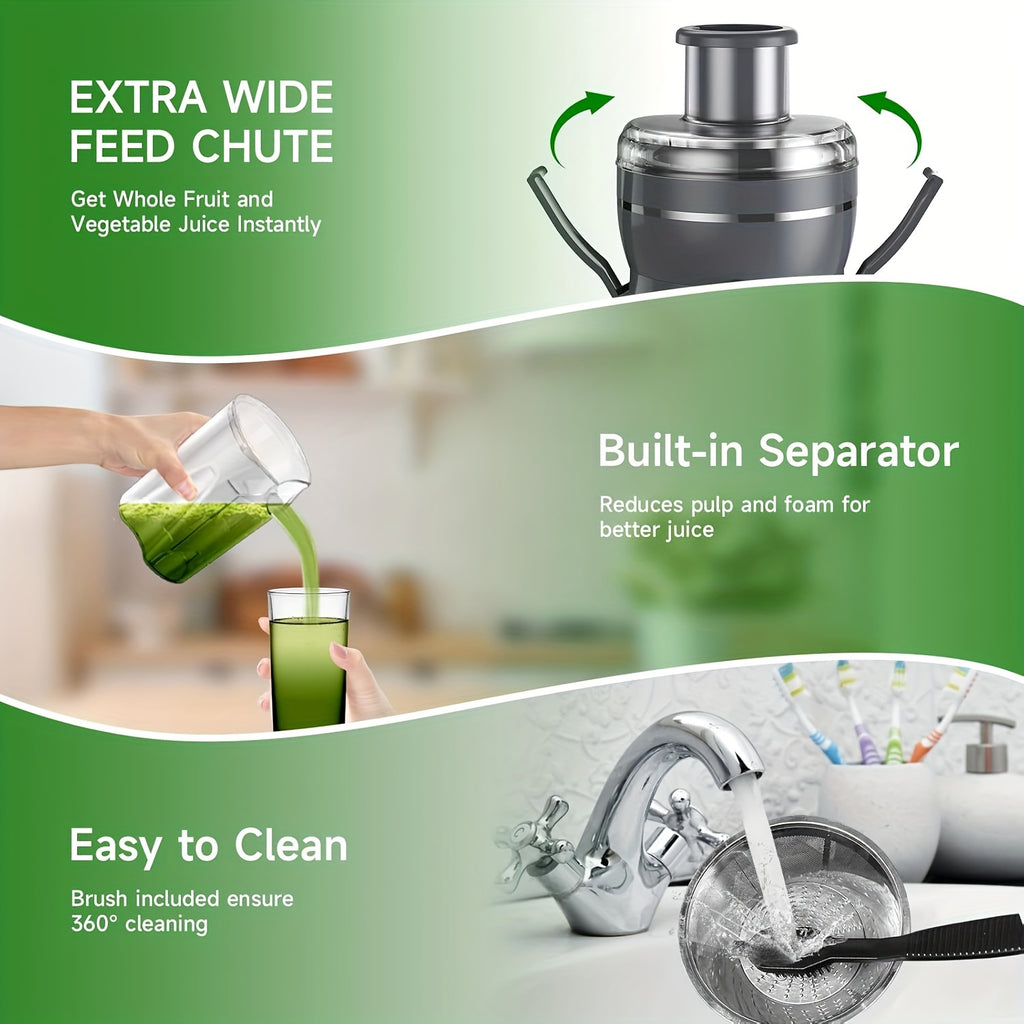 500W Powerful Centrifugal Juicer Machine - 3" Feed Chute for Whole Fruits And Vegs, Easy Cleaning, Stainless Steel, BPA-Free, Dishwasher Safe, Detachable, Dual Speeds, High Juice Yield, Perfect for Healthy Living - Ideal Holi