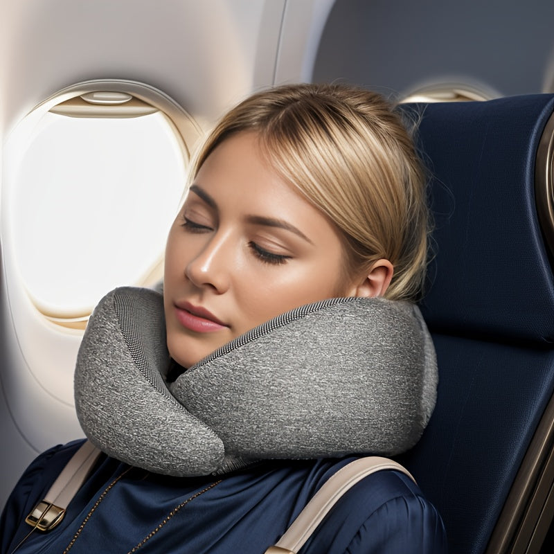 1pc Portable Memory Foam Travel Pillow with Removable Breathable Cover - Neck & Back for Airplane, Car, Office & Home - Lightweight, Machine Washable, -Grade