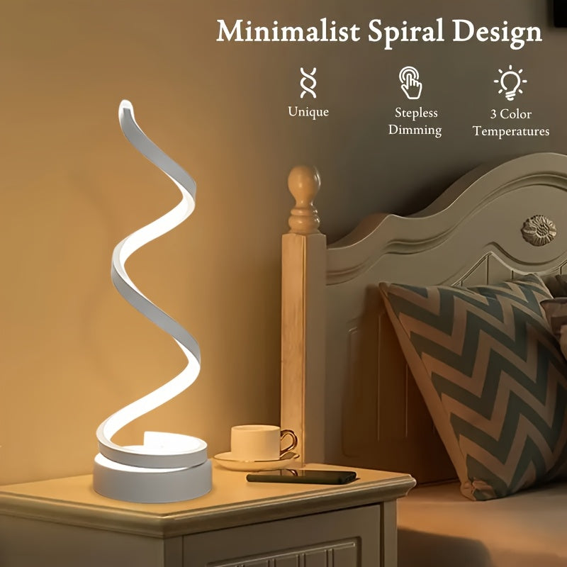 [Modern Minimalist Spiral Lamp] 2/1 Pack Modern Minimalist Spiral Table Lamp - Touch Lamp with USB C Charging Ports, 3 Way Dimmable LED Bedside Lamp for Bedroom, Living Room, Desk, Bulb Included (Black/White)