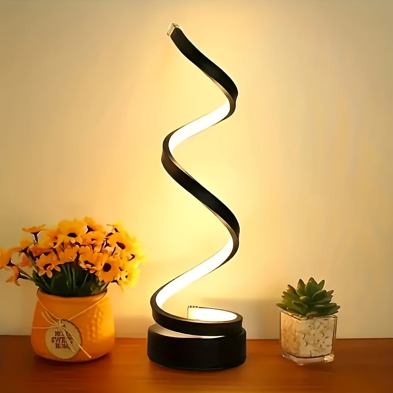 [Modern Minimalist Spiral Lamp] 2/1 Pack Modern Minimalist Spiral Table Lamp - Touch Lamp with USB C Charging Ports, 3 Way Dimmable LED Bedside Lamp for Bedroom, Living Room, Desk, Bulb Included (Black/White)