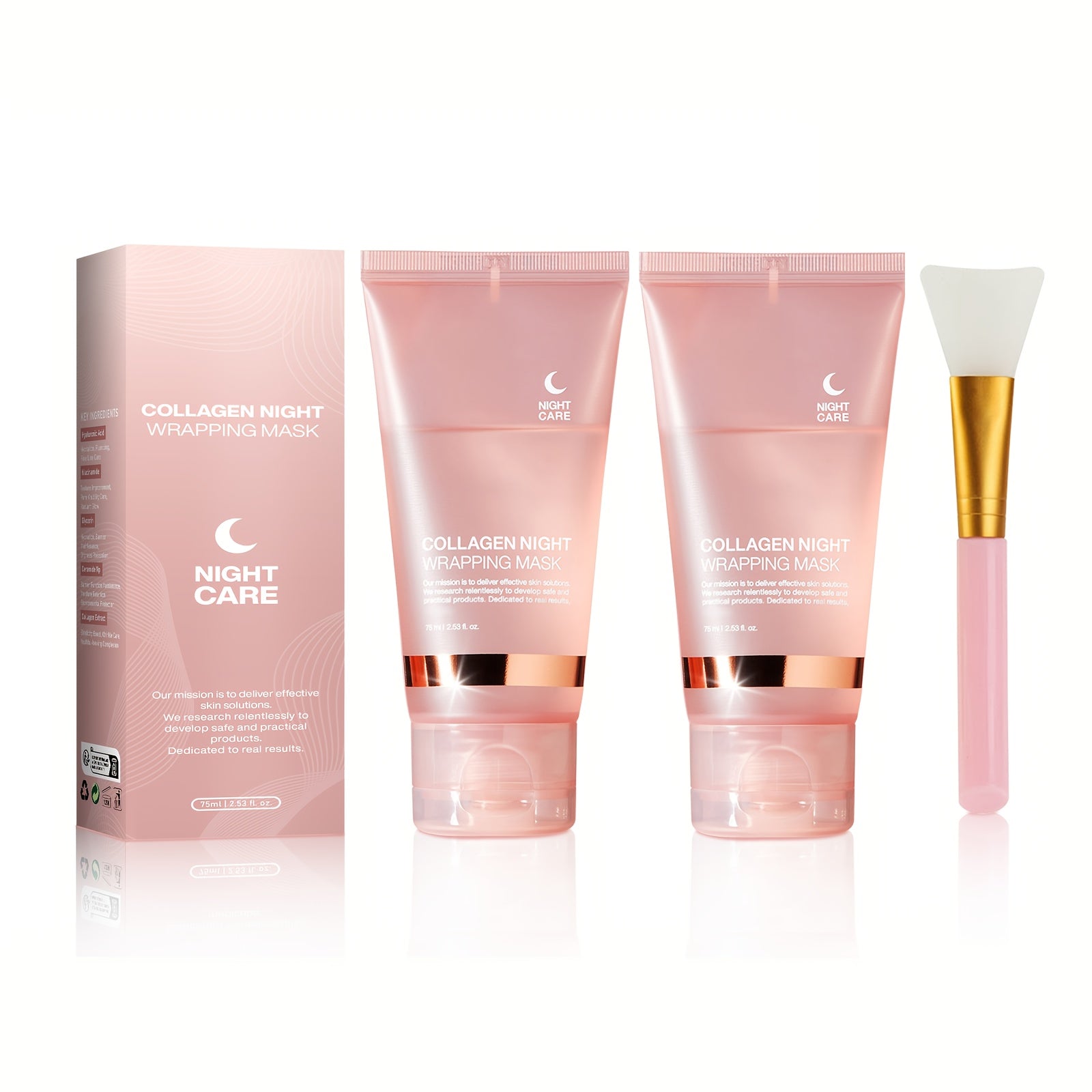 Collagen Night Wrap Mask, Alcohol-Free Mild, Deep Penetration, Nourish and Firm, Facial Glow and Luster, with Jelly Brush, Suitable for All Light Beige Types, Light Beige, Halloween Christmas Valentine's Day Gift, First Choic