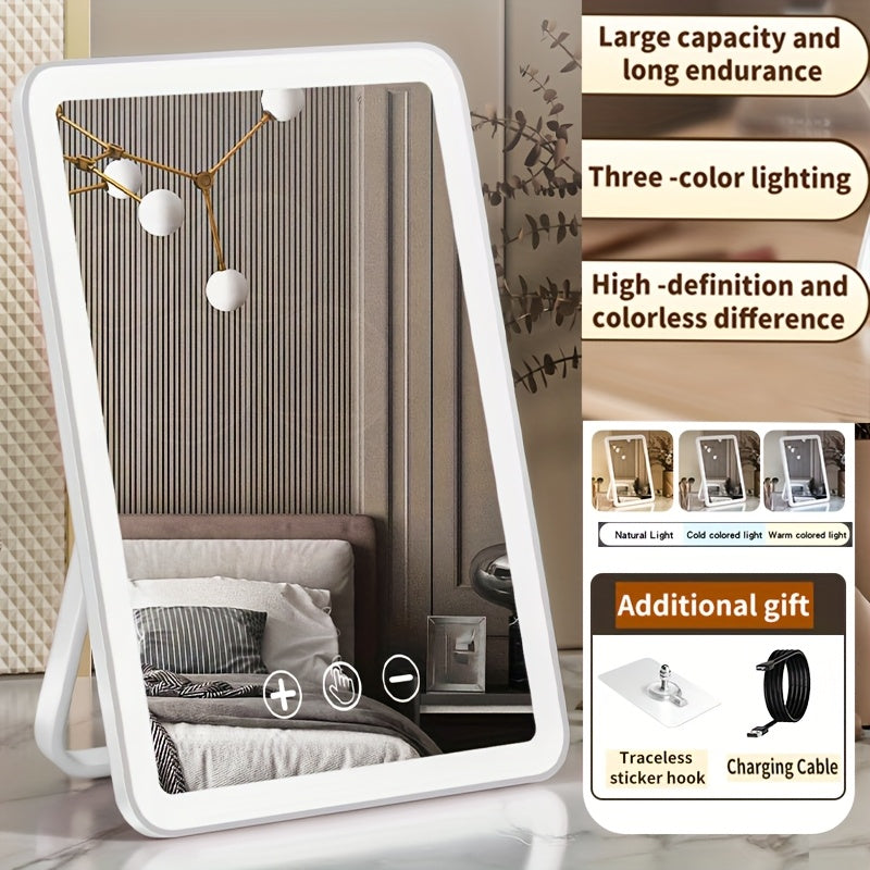 1pc LED Smart Makeup Mirror, High Definition Mirror with 3 Color Illumination Infinitely Adjustable Brightness, Touch Controls, Rechargeable Makeup Mirrors