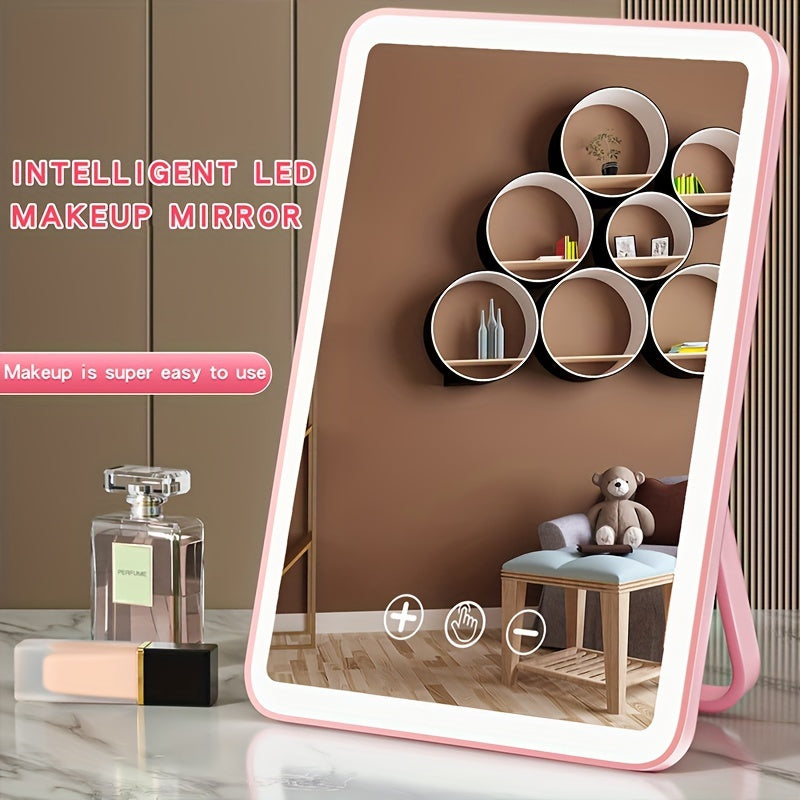 1pc LED Smart Makeup Mirror, High Definition Mirror with 3 Color Illumination Infinitely Adjustable Brightness, Touch Controls, Rechargeable Makeup Mirrors