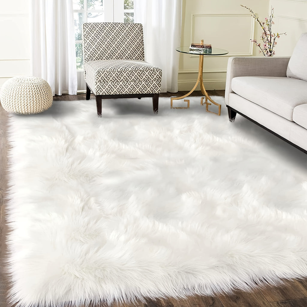 1pc Soft Fluffy Faux Fur Area Rug, Non-Slip Polyester Plush Mat, Cozy Bedside Carpet for Living Room, Bedroom, Study, Vanity, Home Decor, Christmas, Dry Clean Only