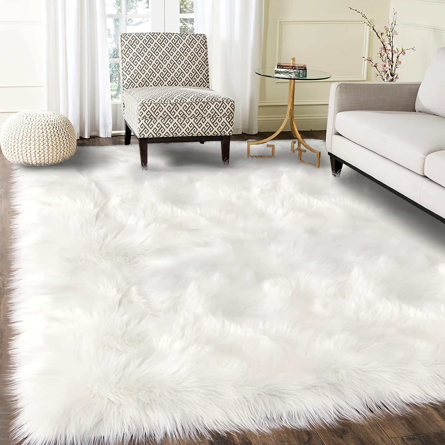 1pc Soft Fluffy Faux Fur Area Rug, Non-Slip Polyester Plush Mat, Cozy Bedside Carpet for Living Room, Bedroom, Study, Vanity, Home Decor, Christmas, Dry Clean Only