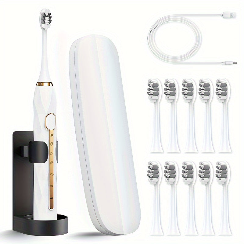 IPX8  Acoustic Electric Toothbrush USB Rechargeable Couple Rechargeable Metal Shaft Adult for Man And Woman Rechargeable Toothbrush Intelligent Timer 10 Replaceable Toothbrush Heads 5 Colors A Toothbrush Base A Portable Case,