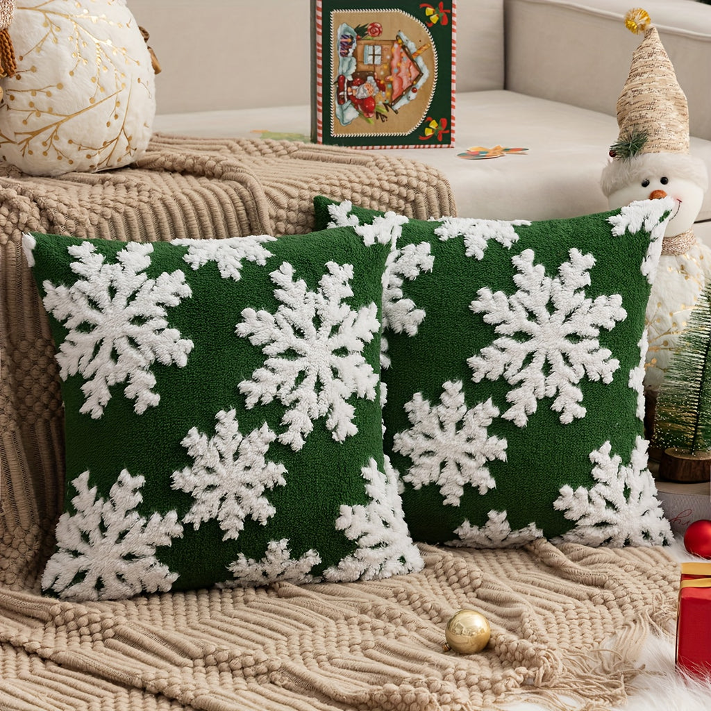 2pcs Snowflake Velvet Pillow Covers, Christmas Style Square Cushion Cover for Home Decor Living Room Bedroom Sofa, All-Season Use, Sofa Accessories, Holiday Decor, Festive Pattern, Cozy Home Styling, Zipper Closure, Durable C