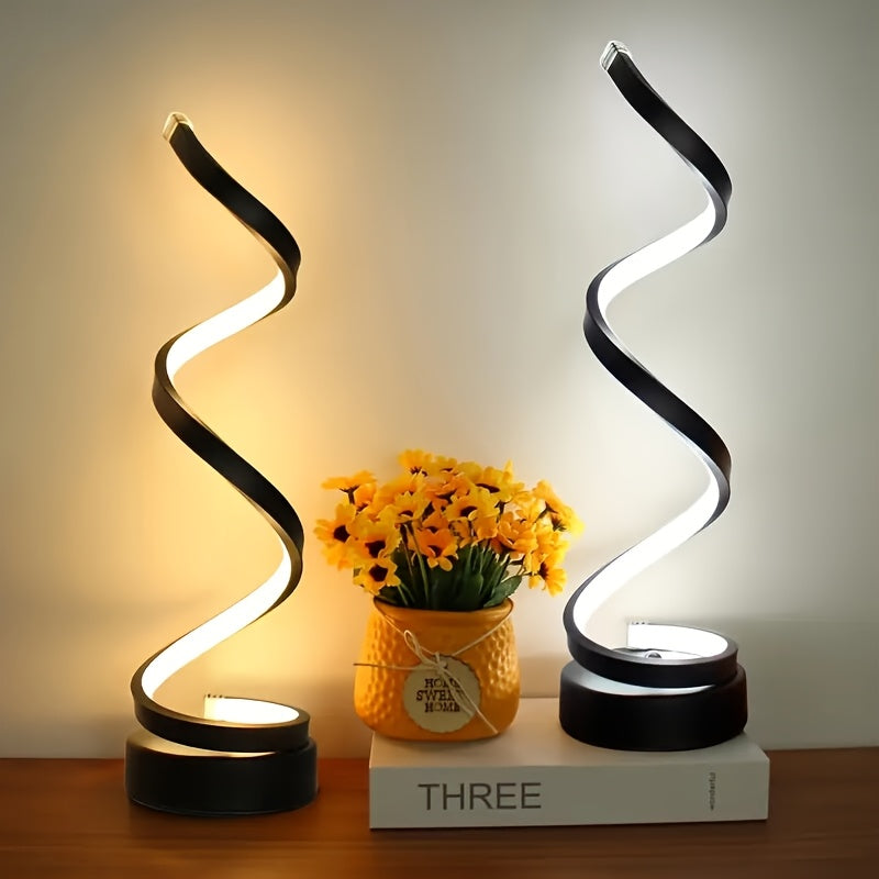 [Modern Minimalist Spiral Lamp] 2/1 Pack Modern Minimalist Spiral Table Lamp - Touch Lamp with USB C Charging Ports, 3 Way Dimmable LED Bedside Lamp for Bedroom, Living Room, Desk, Bulb Included (Black/White)
