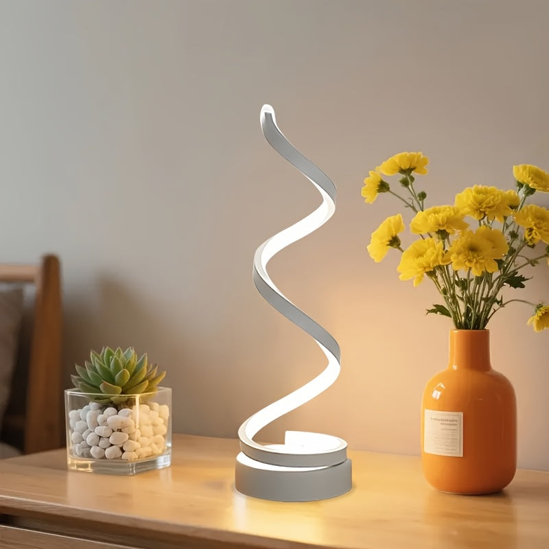 [Modern Minimalist Spiral Lamp] 2/1 Pack Modern Minimalist Spiral Table Lamp - Touch Lamp with USB C Charging Ports, 3 Way Dimmable LED Bedside Lamp for Bedroom, Living Room, Desk, Bulb Included (Black/White)