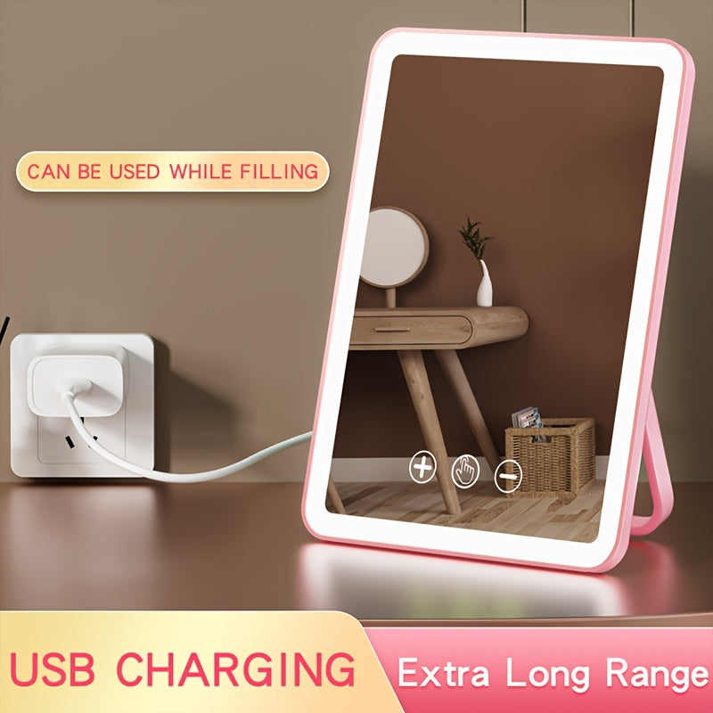 1pc LED Smart Makeup Mirror, High Definition Mirror with 3 Color Illumination Infinitely Adjustable Brightness, Touch Controls, Rechargeable Makeup Mirrors