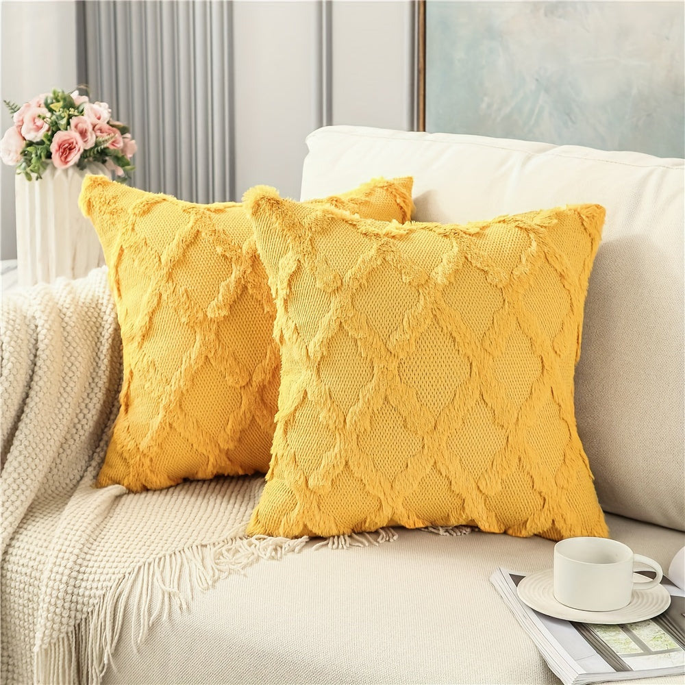 Bohemian Geometric-Pattern Throw Pillow Covers, Set of 2, Polyester Velvet with Woven Zipper Closure, Machine Washable - Decorative Cushion Covers for Various Room Types