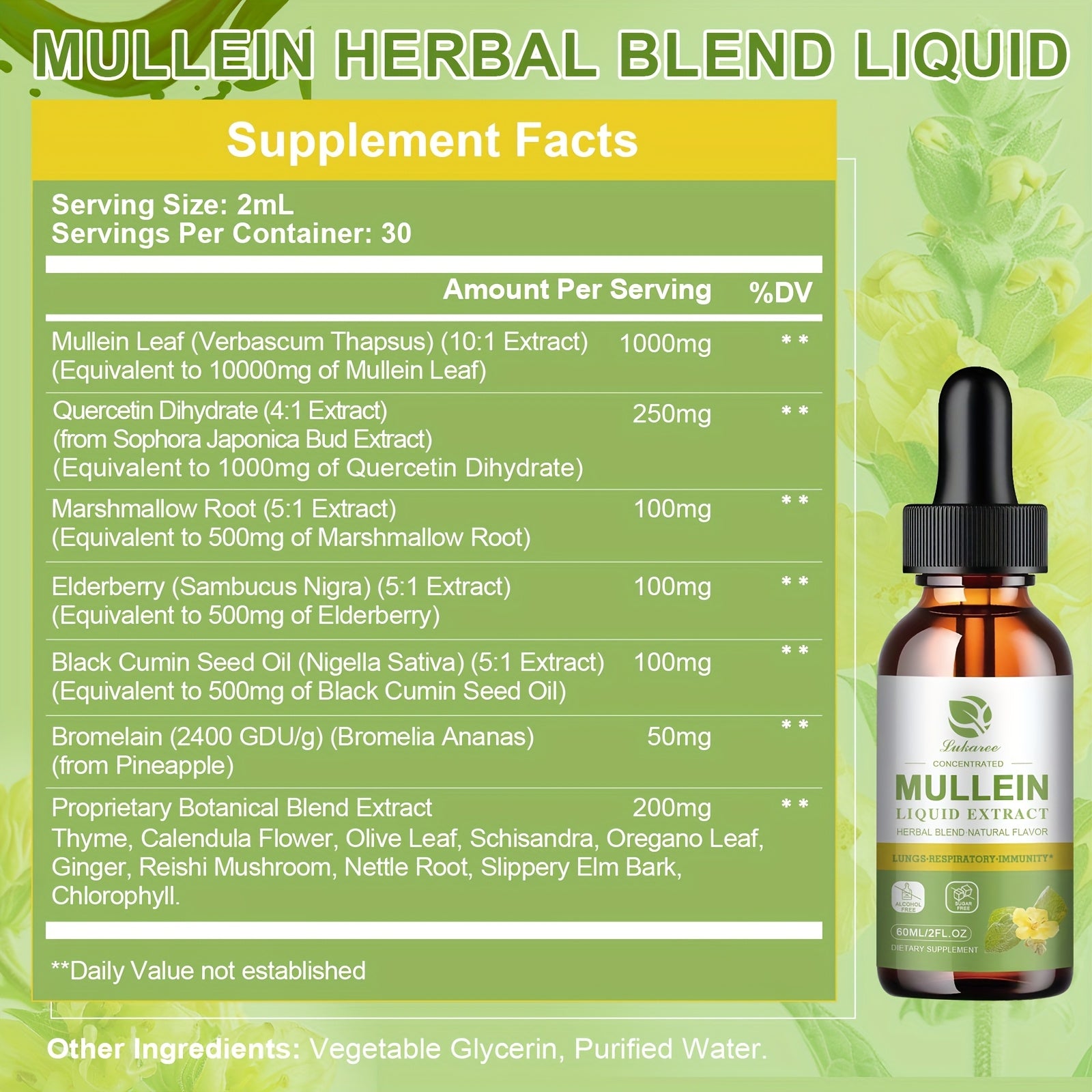 GPGP Greenpeple Mullein Drops For Lungs - for lung Health - Mullein Leaf Liquid Tincture, Support Respiratory, Immune, Digestive System Support, Natural Herbal Supplement, 2 FL OZ/60 ML