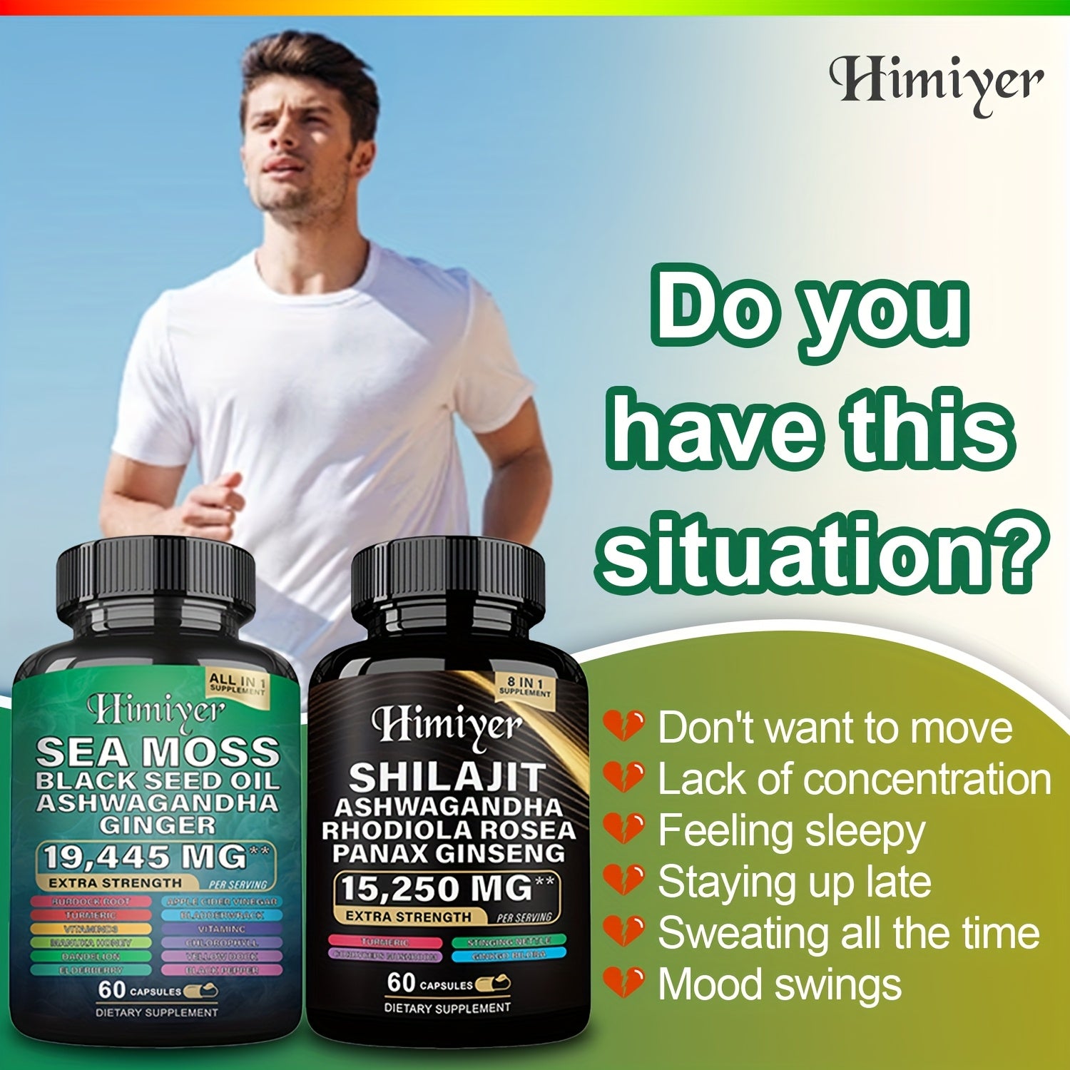 [Energy Pack] 19445Mg+15250Mg Sports Health Energy Pack | Shilajit And Seamoss Ginger South African Drunken Eggplant Capsule, Sea Moss 7000Mg, Black Seed Oil 4000Mg, Ashwagandha 2000Mg, Ginger And Shilajit 9000Mg, Rhodiola Ro