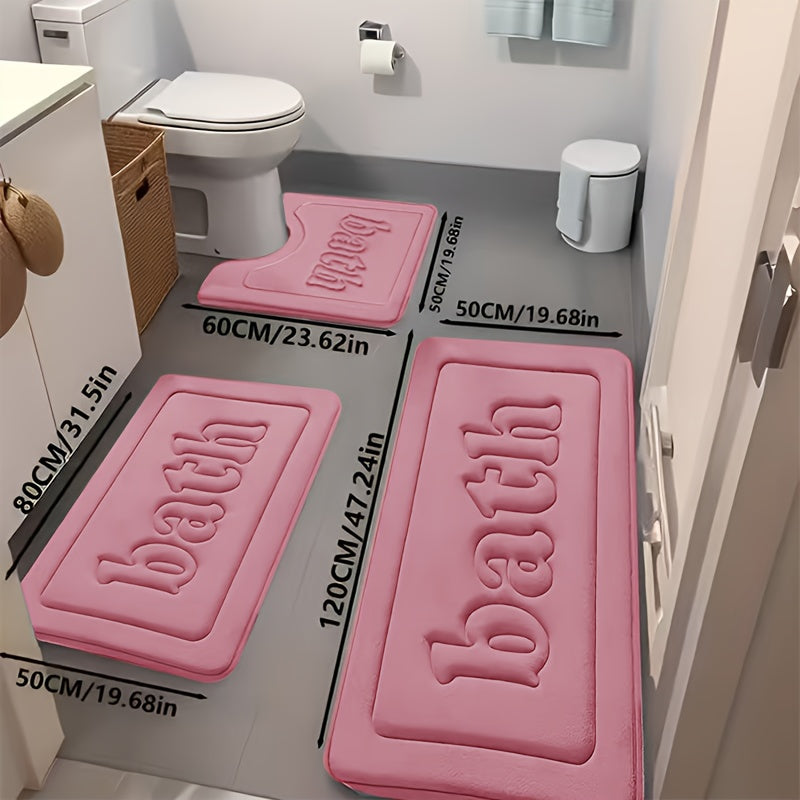 Memory Foam Bathroom Rug Set, Ultra Soft and Super Absorbent Coral Toilet U-Shaped Mat Combo for Bathtub, Shower, Kitchen, Bedroom & Restroom – Home Decor Accessories, Kitchen Mat, Shower Rug, Cozy Bath Set, Absorbent Fabri